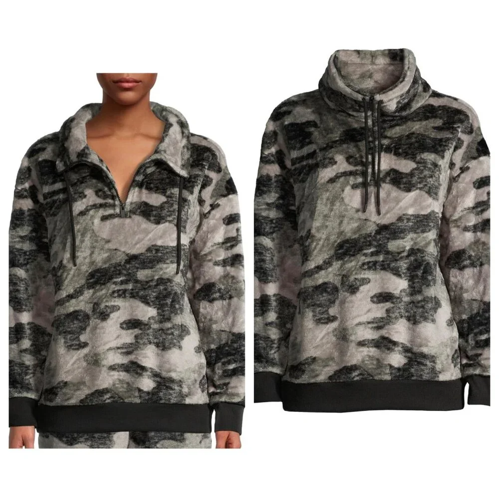 NWT Secret Treasures Womens M Camo Half-Zip Lounge Pajama Sweatshirt Soft Deluxe